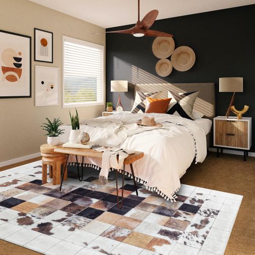 Tapis Salon 140x200 Tissé Crème Et Noir Rectangle Motif Animaux Huslio