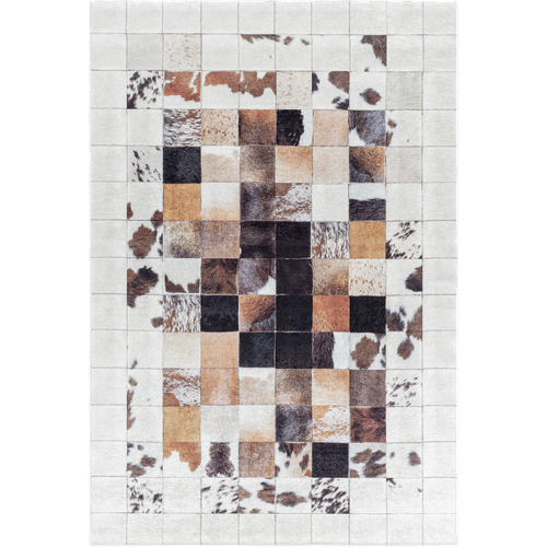 Tapis Salon 140x200 Tissé Crème Et Noir Rectangle Motif Animaux Huslio