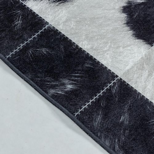 Tapis Grand Salon 200x290 Tissé Noir Et Crème Rectangle Motif Fresque Noatak