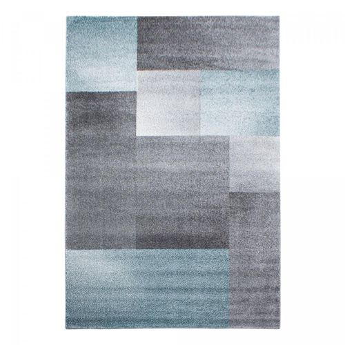 Tapis Salon 140x200 Tissé Bleu Et Gris Rectangle Motif Géométrique Karluk