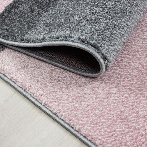 Tapis Salon 200x290 Tissé Rose Et Gris Rectangle Motif Géométrique Karluk