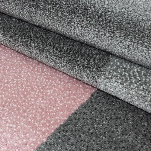 Tapis Salon 200x290 Tissé Rose Et Gris Rectangle Motif Géométrique Karluk