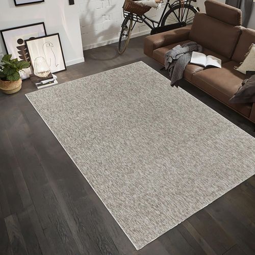 Tapis Salon 160x230 Tissé Beige Rectangle Motif Uni Sakrda