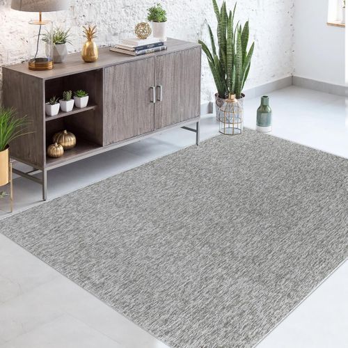 Tapis Grand Salon 240x340 Tissé Gris Rectangle Motif Uni Sakrda