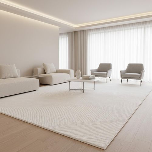 Tapis Salon 120x160 Tissé Crème Rectangle Motif Faux Uni Damcia