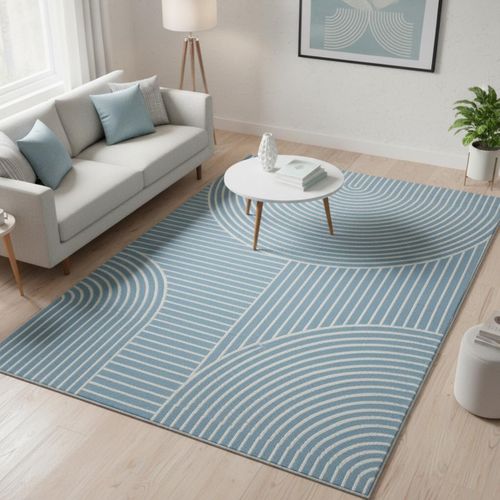 Tapis Chambre 80x150 Tissé Bleu Rectangle Motif Géométrique Lyn49 Arcrol