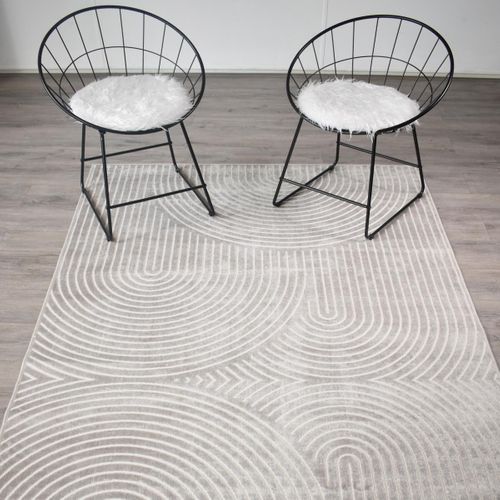 Tapis Salon 200x290 Tissé En Viscose Taupe Et Crème Rectangle Motif Abstrait Olan