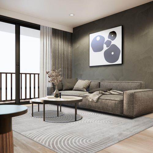 Tapis Salon 200x290 Tissé En Viscose Taupe Et Crème Rectangle Motif Abstrait Olan