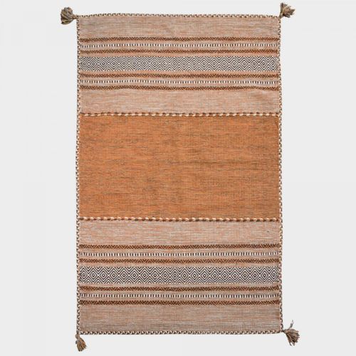 Tapis Kilim 80x150 Rectangle Fait Main En Coton Marron Et Beige