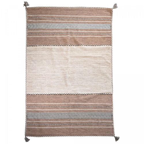 Tapis Kilim 80x150 Rectangle Fait Main En Coton Beige Et Marron