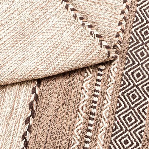 Tapis Kilim 120x170 Rectangle Fait Main En Coton Beige Et Marron