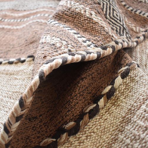 Tapis Kilim 120x170 Rectangle Fait Main En Coton Beige Et Marron
