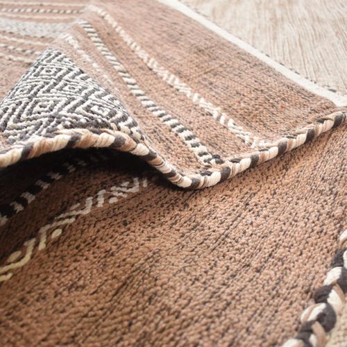 Tapis Kilim 160x230 Rectangle Fait Main En Coton Beige Et Marron