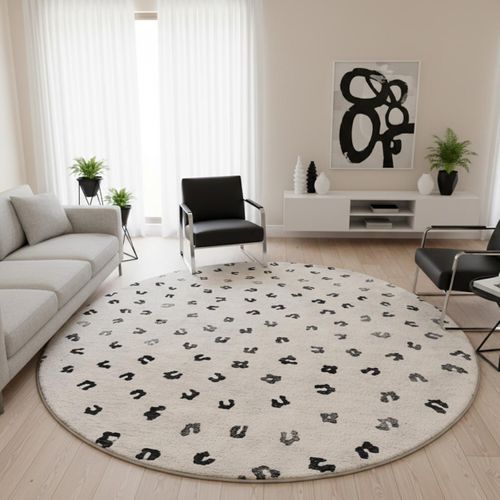 Tapis Rond 160x160 Rond Leop Beige , Tapis En Coton