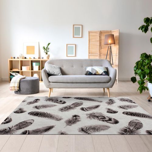Tapis Salon 120x170 Plumes Gris , Tapis En Coton