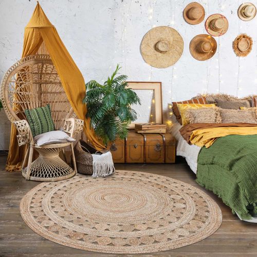 Tapis Rond 80x80 Rond Jt Rondi à Beige , Tapis Jute Artisanal