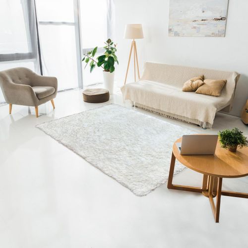 Tapis Longs Poils Shaggy Fait à La Main Motif Uni Superdoux