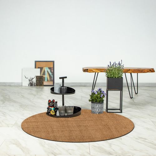 Tapis Rond  ∅100cm En Jute Tissé Main Lyn47 Jute B Marron Motif Uni