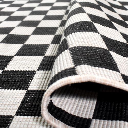 Tapis Extérieur, Kilim Reversible 120x170 Motif Damier à Reversible Noir Et Blanc
