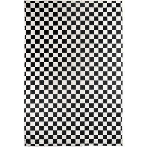 Tapis Extérieur, Kilim Reversible 120x170 Motif Damier à Reversible Noir Et Blanc