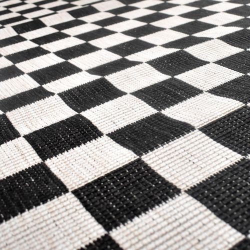 Tapis Extérieur, Kilim Reversible 200x290 Motif Damier à Reversible Noir Et Blanc