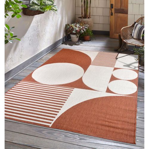 Tapis Extérieur, Kilim Reversible 120x170 Bi Reversible Terracota Et Crème