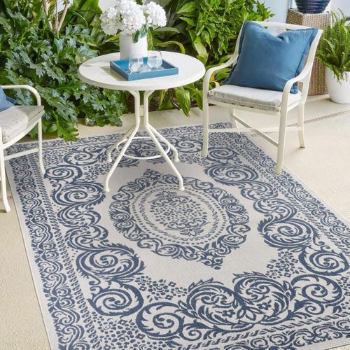 Tapis Extérieur, Kilim Reversible 120x170 Ar Reversible Bleu Et Blanc