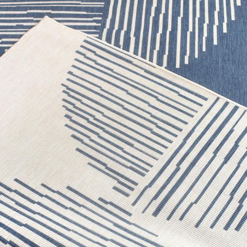 Tapis Extérieur, Kilim Reversible 160x230 Av Reversible Bleu Et Crème