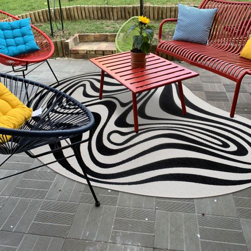 Tapis Rond D'extérieur, Kilim Reversible 160x230 Al Reversible Noir Et Blanc