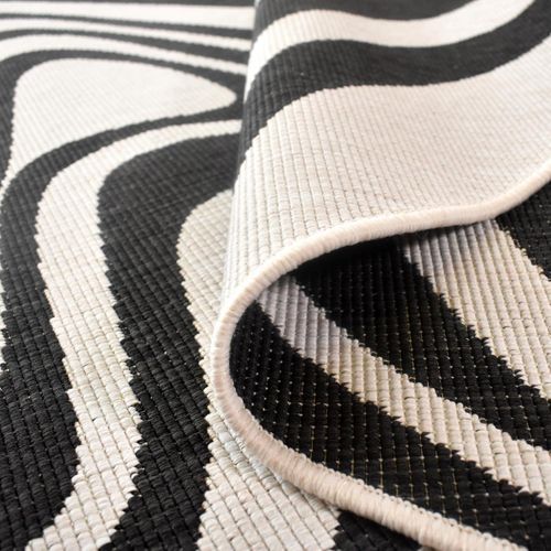 Tapis Rond D'extérieur, Kilim Reversible 200x290 Al Reversible Noir Et Blanc