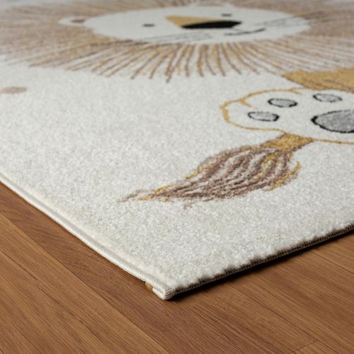 Tapis Enfant 200x290 Rectangle Tissé Crème Motif Animaux Sweetlion