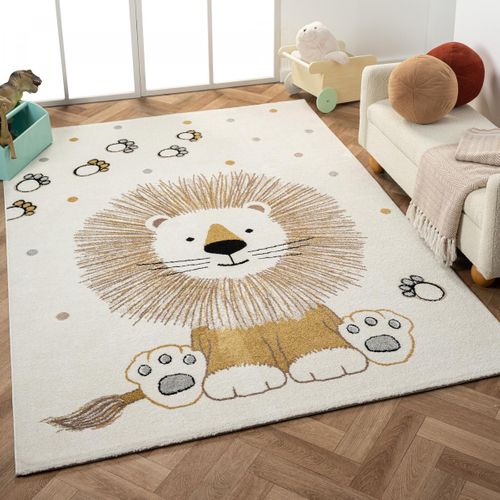 Tapis Enfant 200x290 Rectangle Tissé Crème Motif Animaux Sweetlion