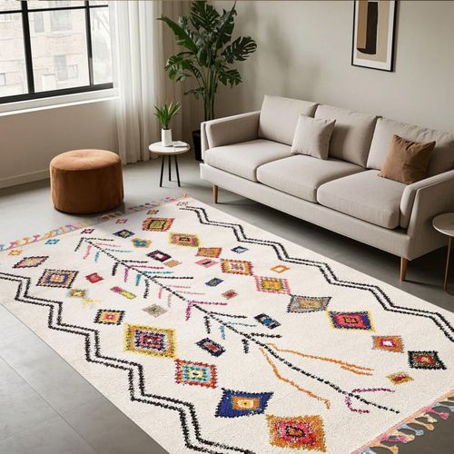 Tapis Berbère 240x340 Tissé Motif Ethnic Lyn5 Ourika E Ivoire