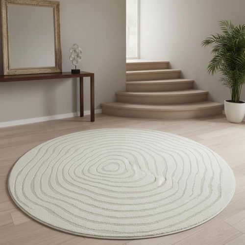 Tapis Rondlyn9 Spiratri  ∅ 200 Cm Crème Tapis Facile D'entretien Idéal Pour Le Salon