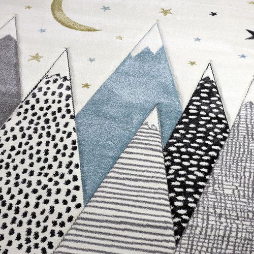 Tapis Enfant 80x150 Rectangle Tissé Gris Et Bleu Snowsky