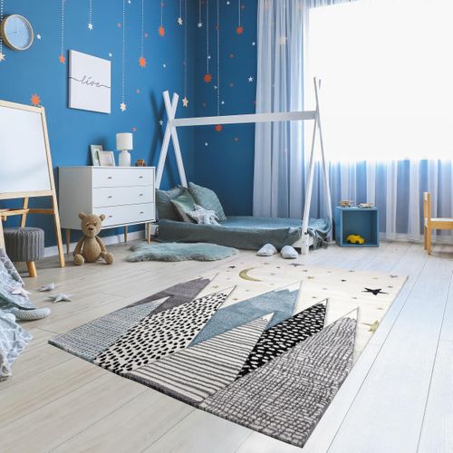 Tapis Enfant 80x150 Rectangle Tissé Gris Et Bleu Snowsky