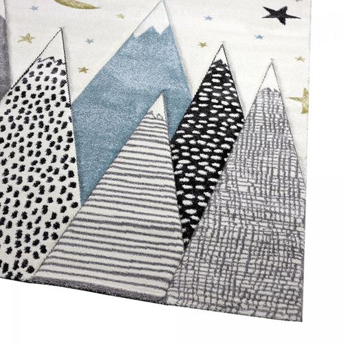 Tapis Enfant 80x150 Rectangle Tissé Gris Et Bleu Snowsky