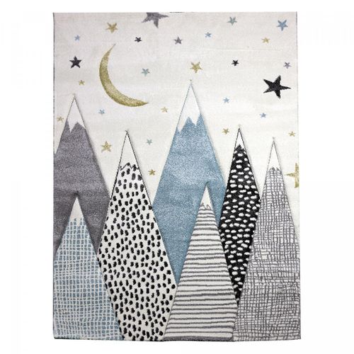 Tapis Enfant 80x150 Rectangle Tissé Gris Et Bleu Snowsky