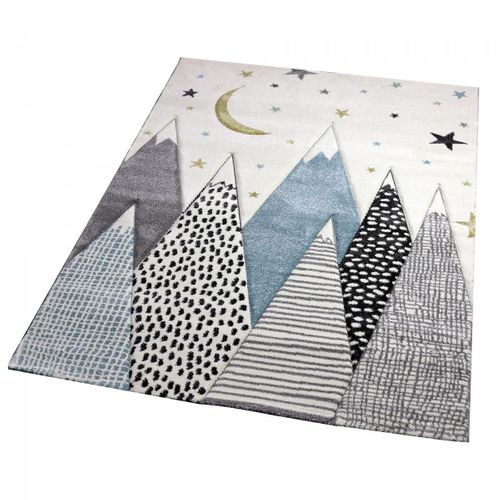 Tapis Enfant 80x150 Rectangle Tissé Gris Et Bleu Snowsky