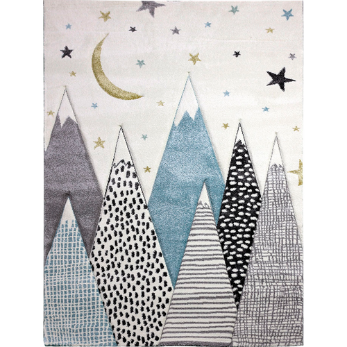 Tapis Enfant 80x150 Rectangle Tissé Gris Et Bleu Snowsky