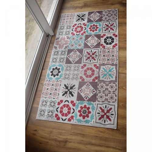 Tapis De Couloir 80x240 Rouge Et Bleu , Facile D'entretien Lyn11 Caroment B