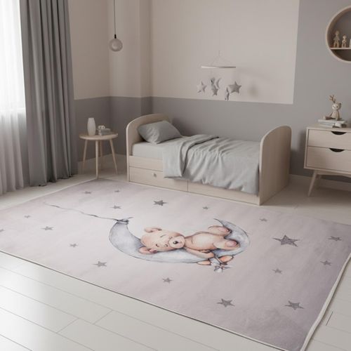 Tapis Enfant 120x170 Bear Gris, Très Doux Et Facile D'entretien