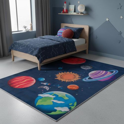 Tapis Enfant 160x230 6tem Bleu, Très Doux Et Facile D'entretien