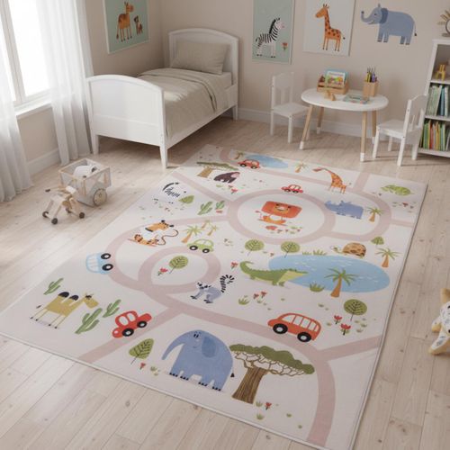Tapis Enfant 200x290 Lyn11 Gps, Rose, Très Doux Et Facile D'entretien