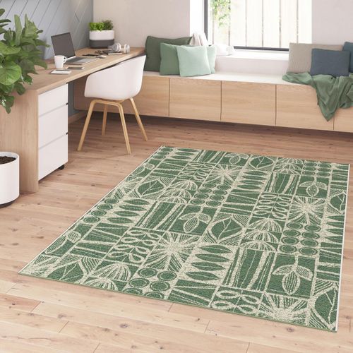 Tapis Extérieur 80x150 Tissé Kilim Vert Et Crème Casada 1