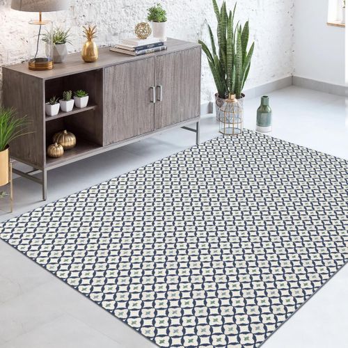 Tapis Extérieur 80x150 Tissé Kilim Blanc Et Bleu Casada 12