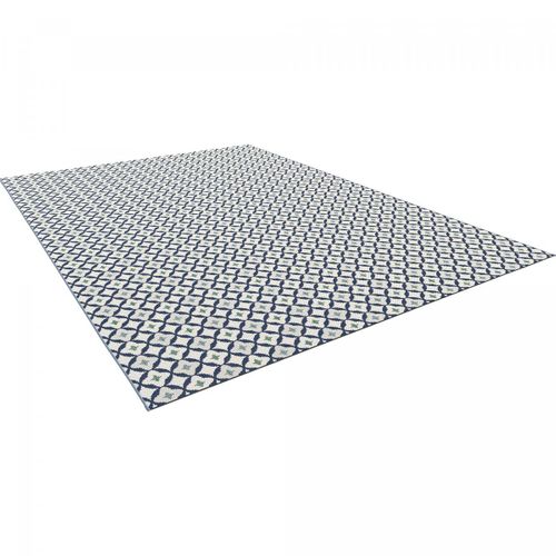 Tapis Extérieur 80x150 Tissé Kilim Blanc Et Bleu Casada 12