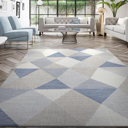 Tapis Extérieur 80x150 Tissé Kilim Bleu Et Gris Oulence 3