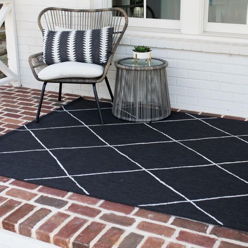 Tapis Extérieur 160x213 Tissé Kilim Noir Et Blanc Enanta 2
