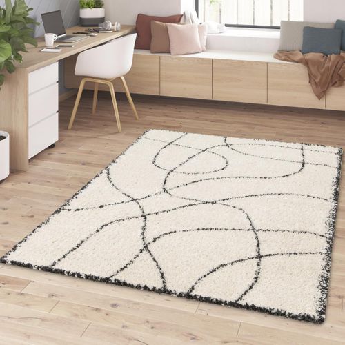Tapis Shaggy 80x150 Rectangle Tissé Beige Et Noir Motif Berbère Croma 10